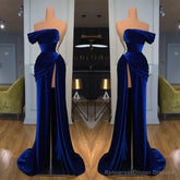 Royal Blue Off-the-shoulder Long Prom Evening Dress with Split